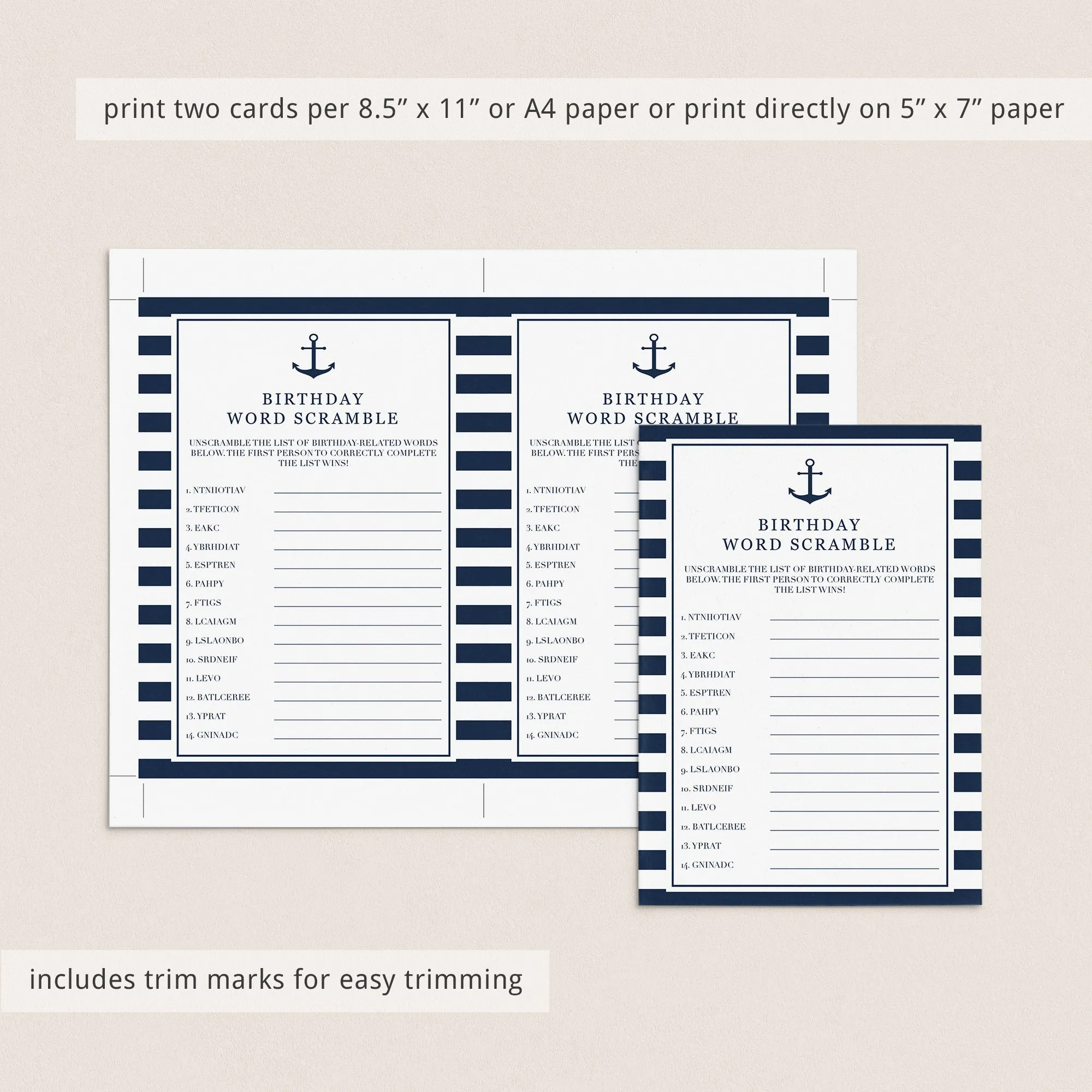 Boy Birthday Word Scramble with Answer Key Printable