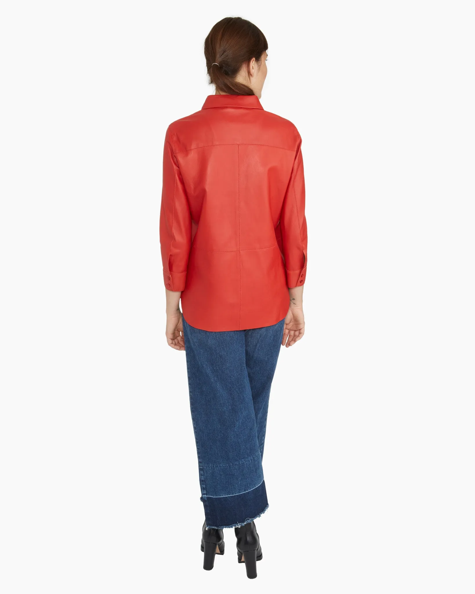 Brogden Leather Shirt in Scarlet - FINAL SALE