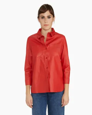 Brogden Leather Shirt in Scarlet - FINAL SALE