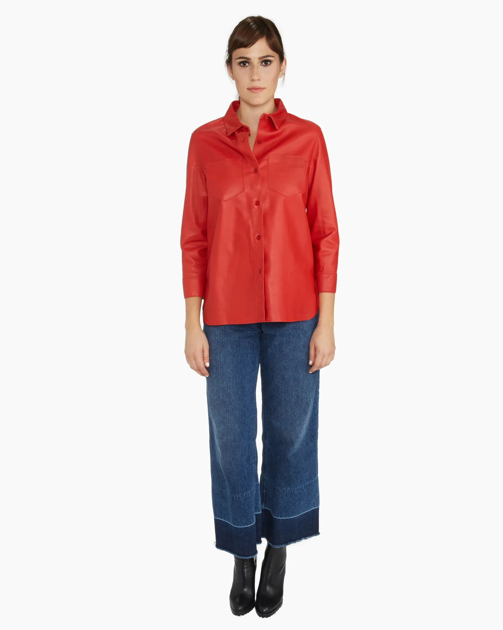 Brogden Leather Shirt in Scarlet - FINAL SALE