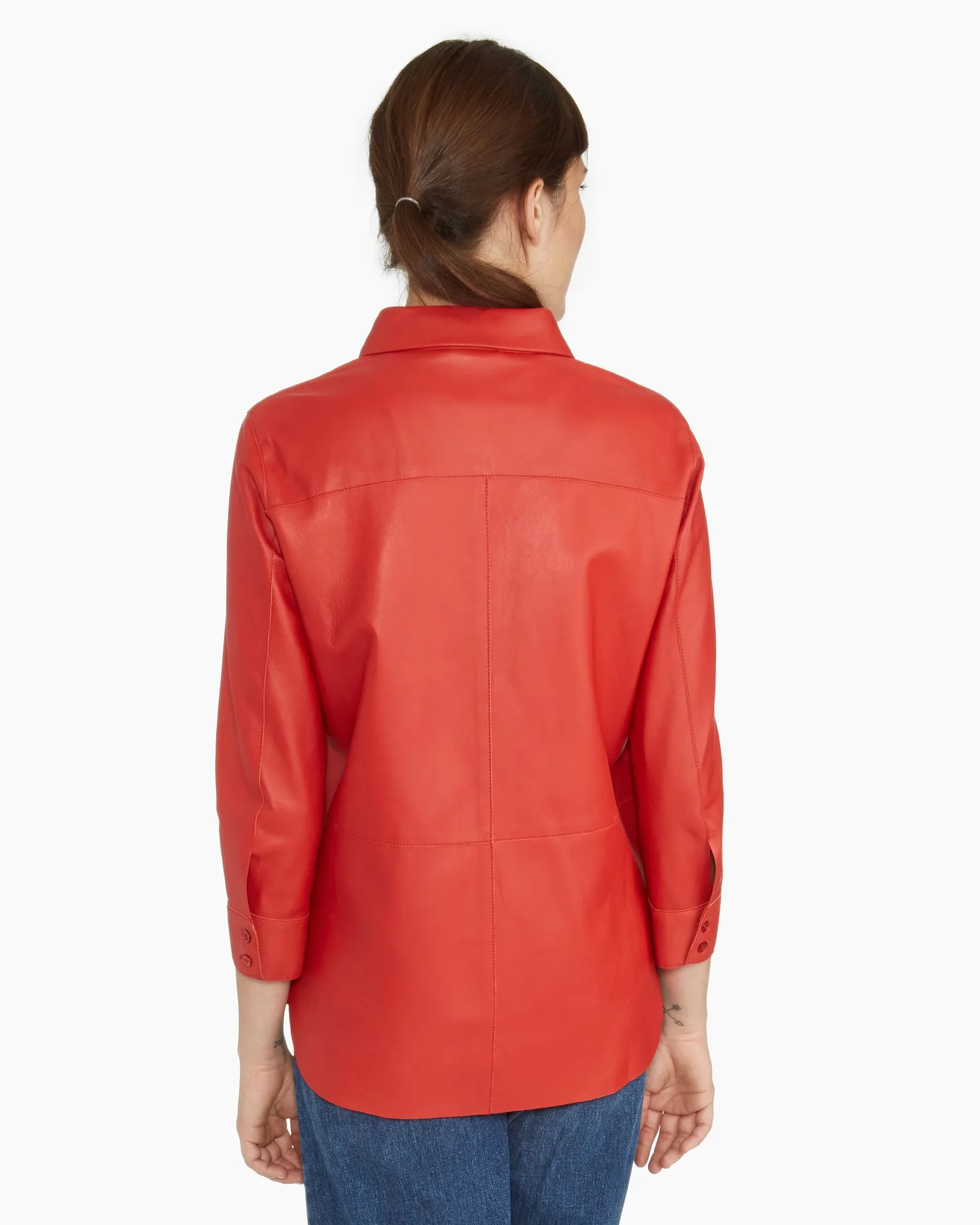 Brogden Leather Shirt in Scarlet - FINAL SALE