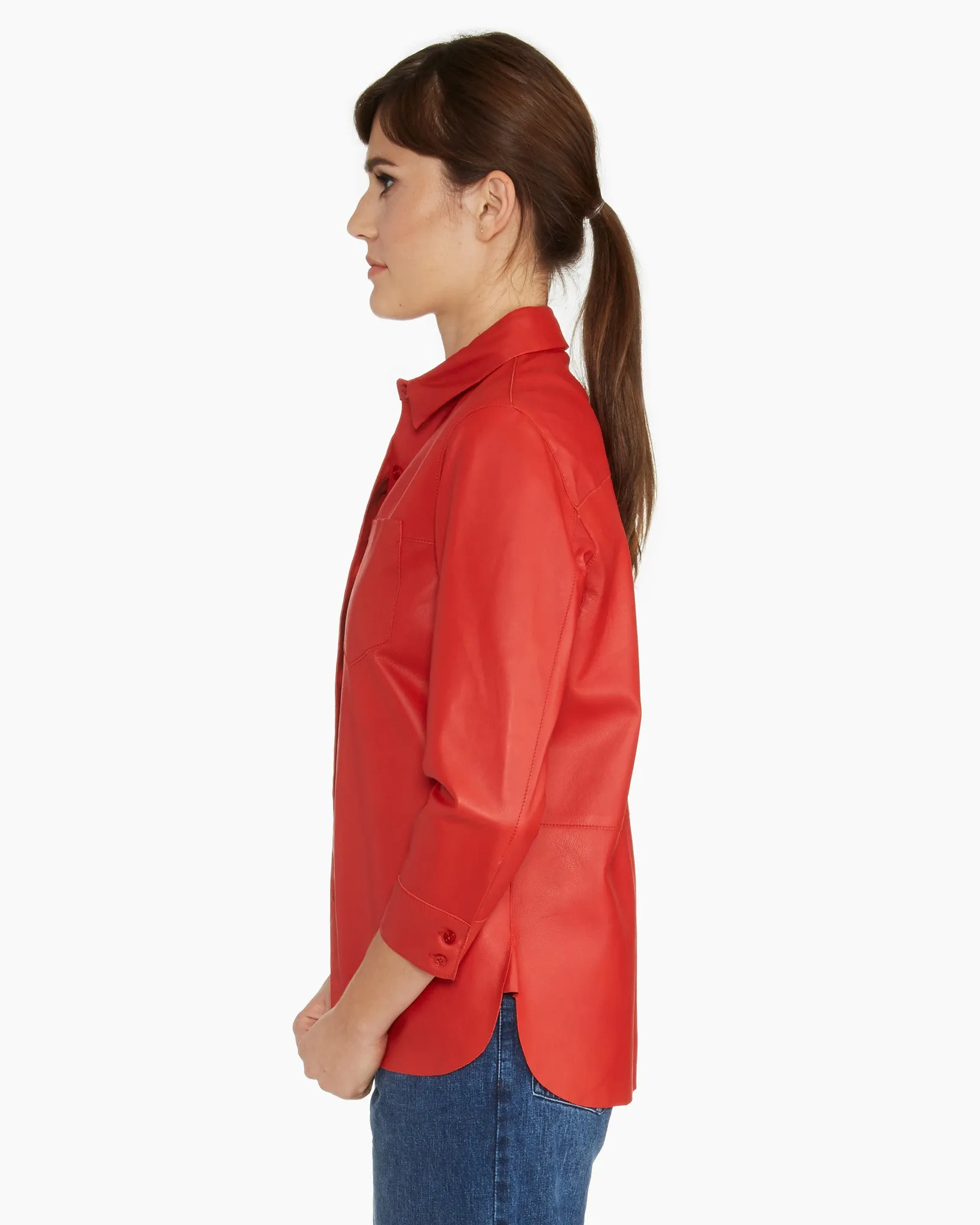 Brogden Leather Shirt in Scarlet - FINAL SALE