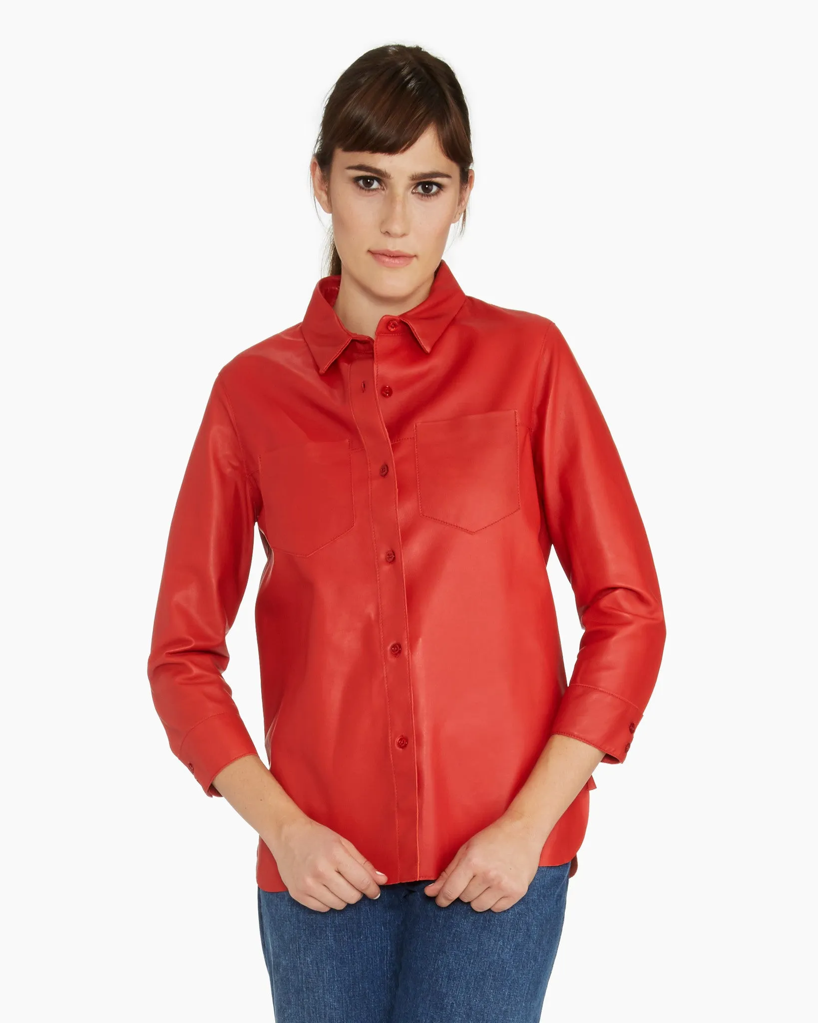 Brogden Leather Shirt in Scarlet - FINAL SALE