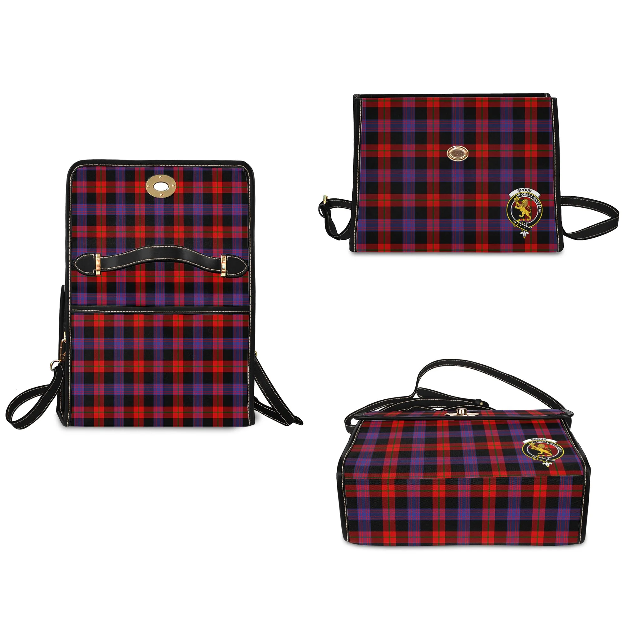 Broun Modern Tartan Waterproof Canvas Bag with Family Crest