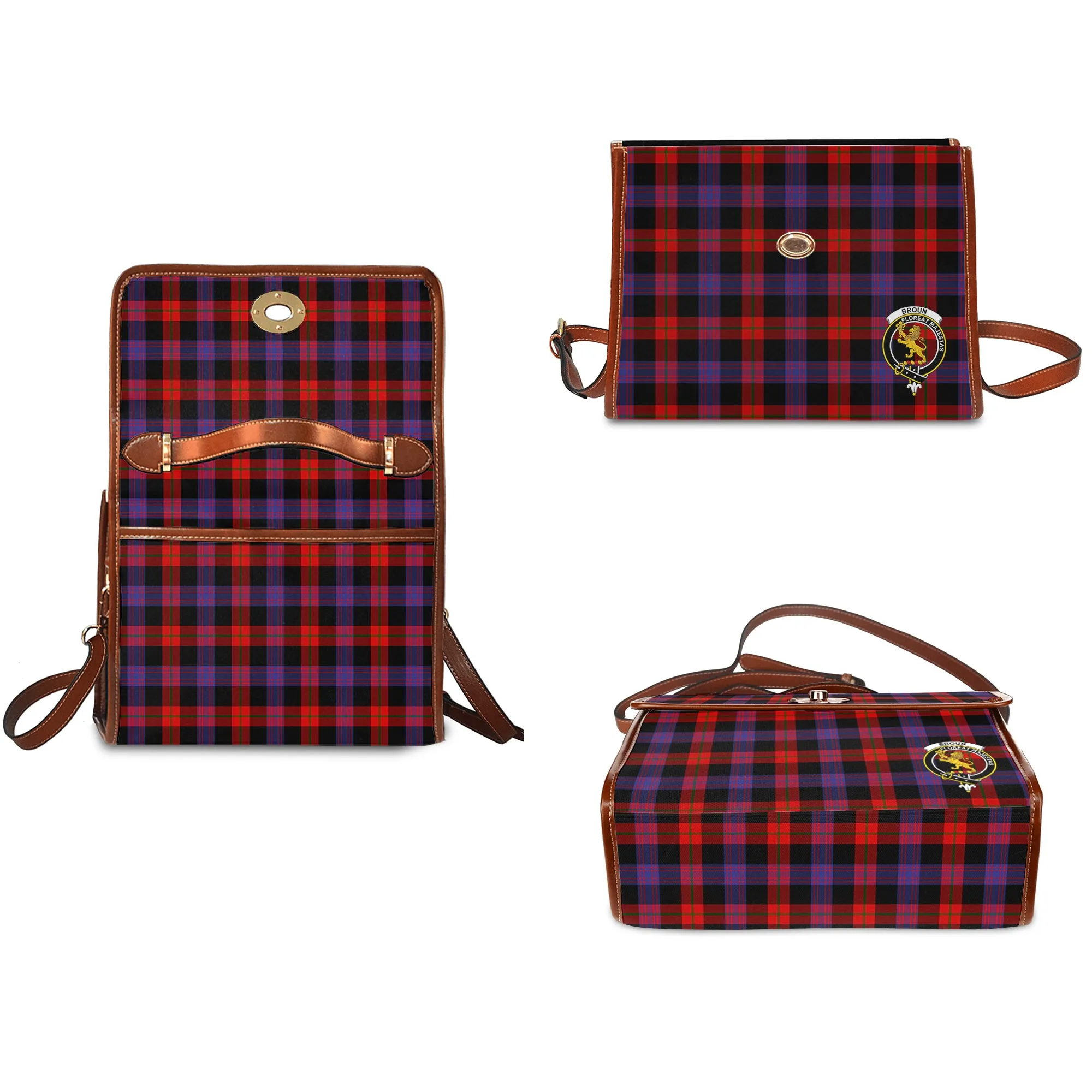 Broun Modern Tartan Waterproof Canvas Bag with Family Crest