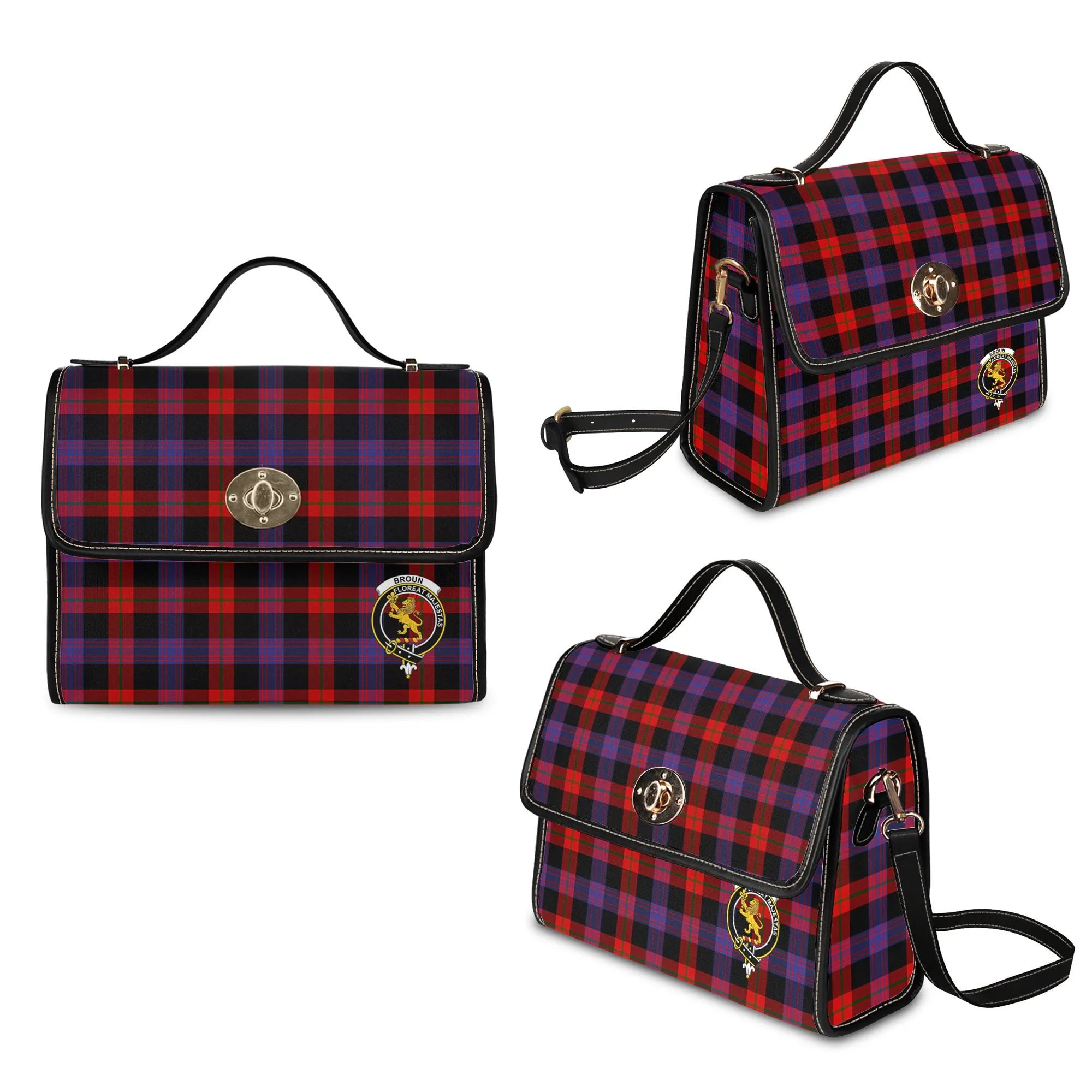 Broun Modern Tartan Waterproof Canvas Bag with Family Crest