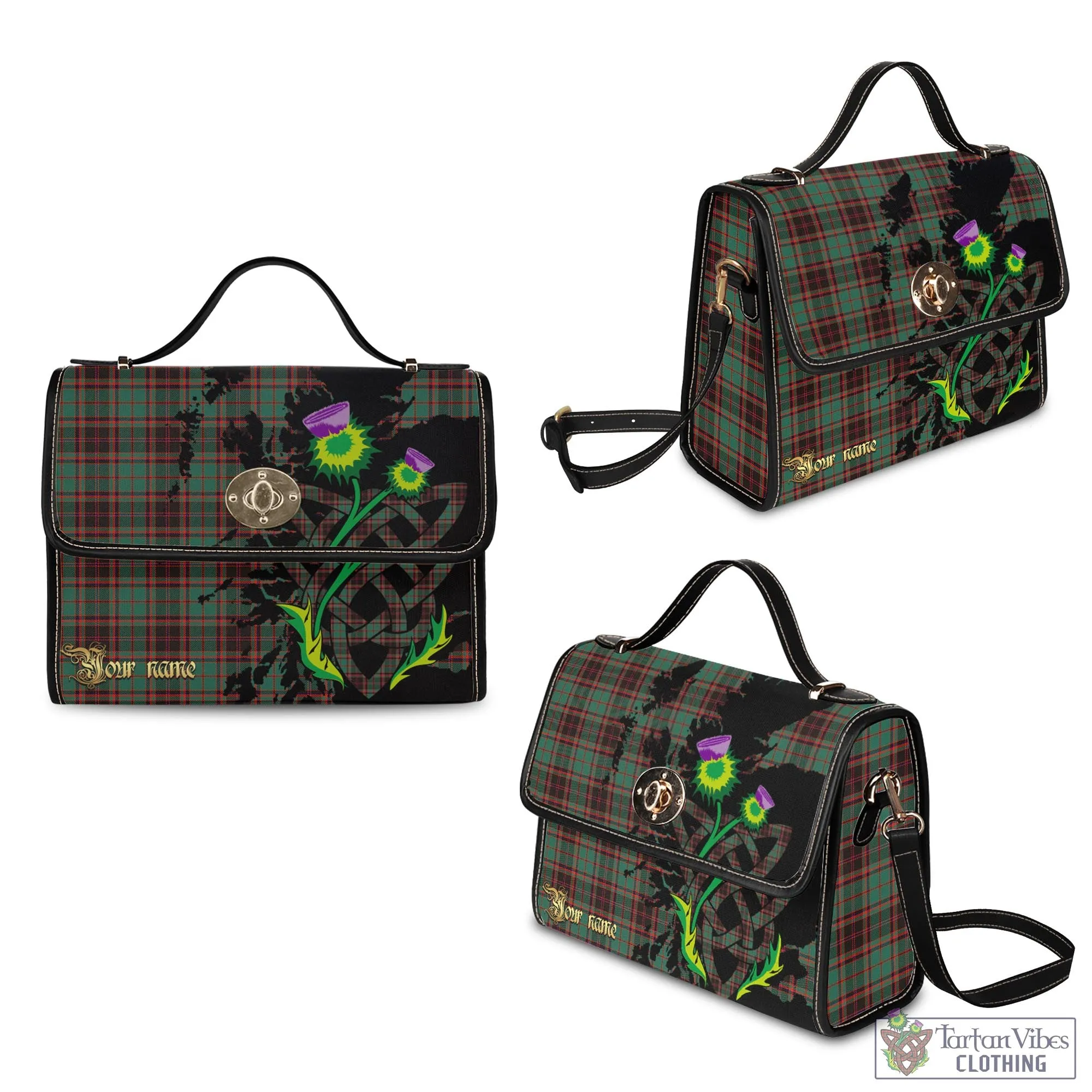 Buchan Ancient Tartan Waterproof Canvas Bag with Scotland Map and Thistle Celtic Accents