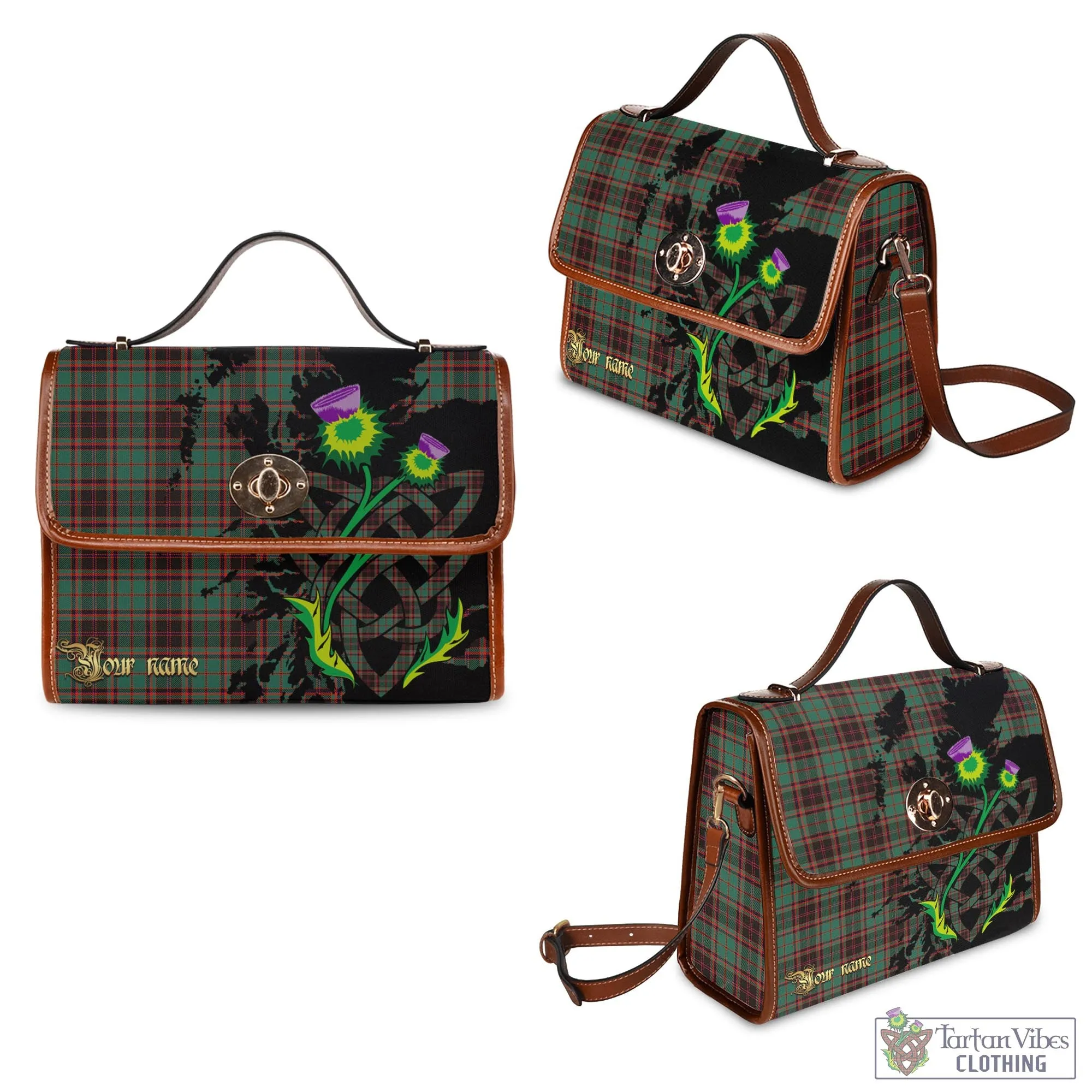 Buchan Ancient Tartan Waterproof Canvas Bag with Scotland Map and Thistle Celtic Accents