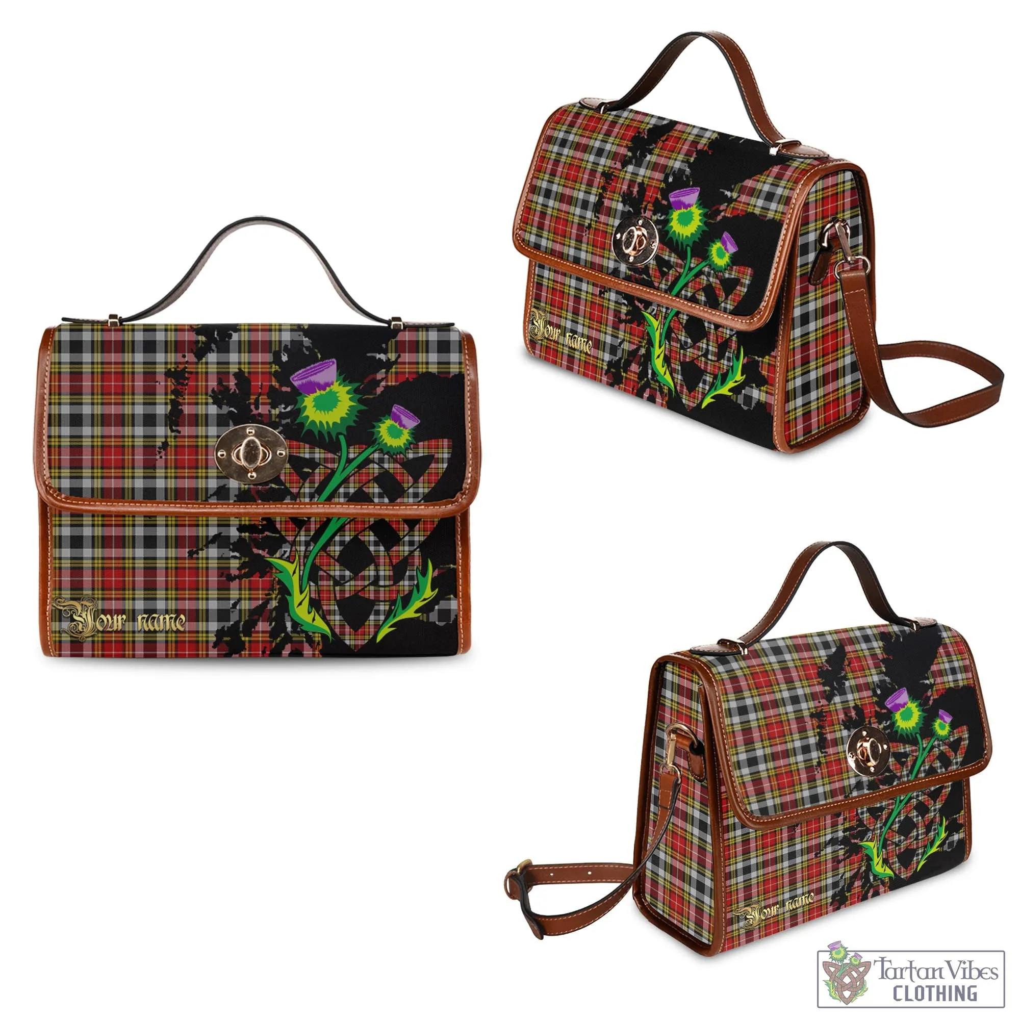 Buchanan Old Dress Tartan Waterproof Canvas Bag with Scotland Map and Thistle Celtic Accents