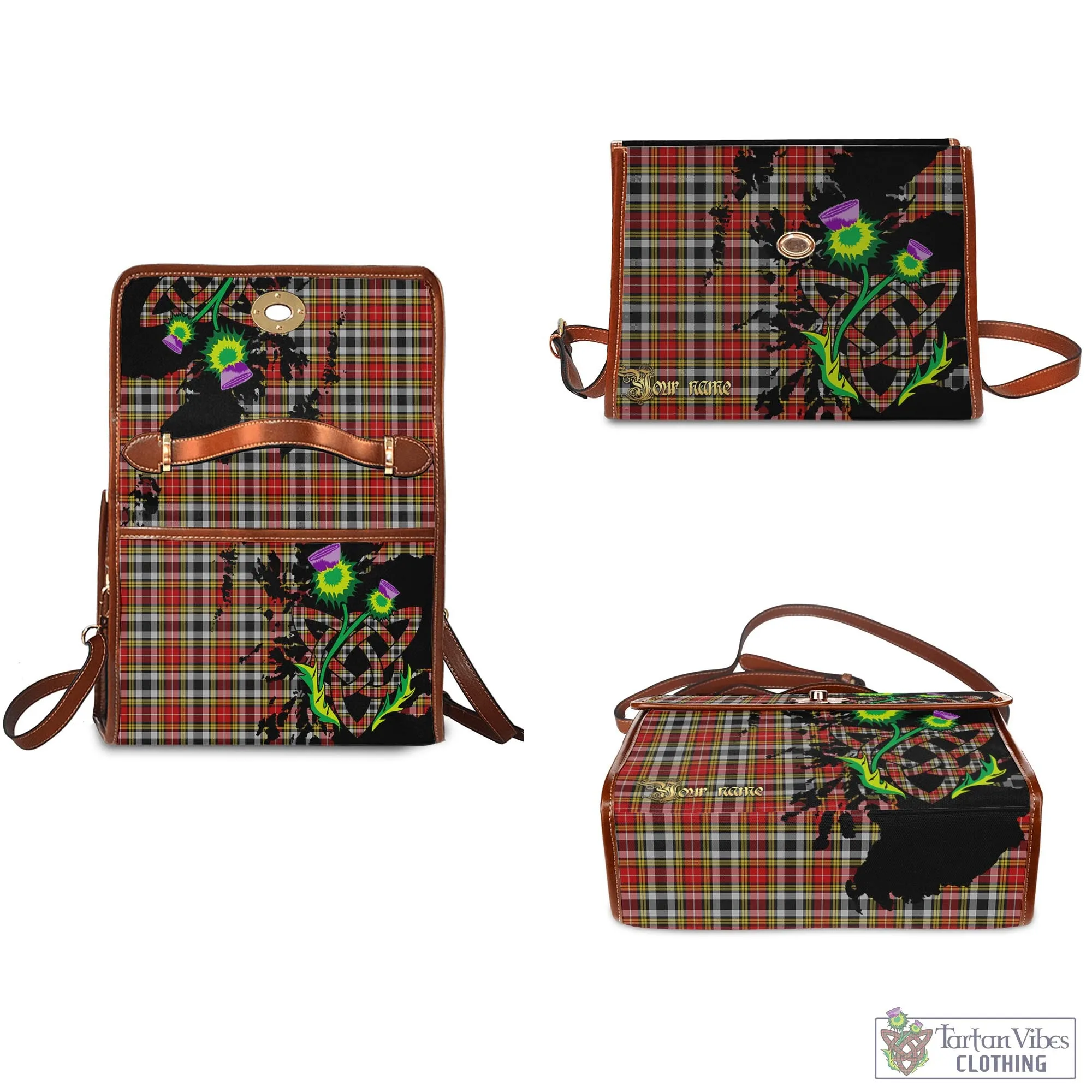 Buchanan Old Dress Tartan Waterproof Canvas Bag with Scotland Map and Thistle Celtic Accents