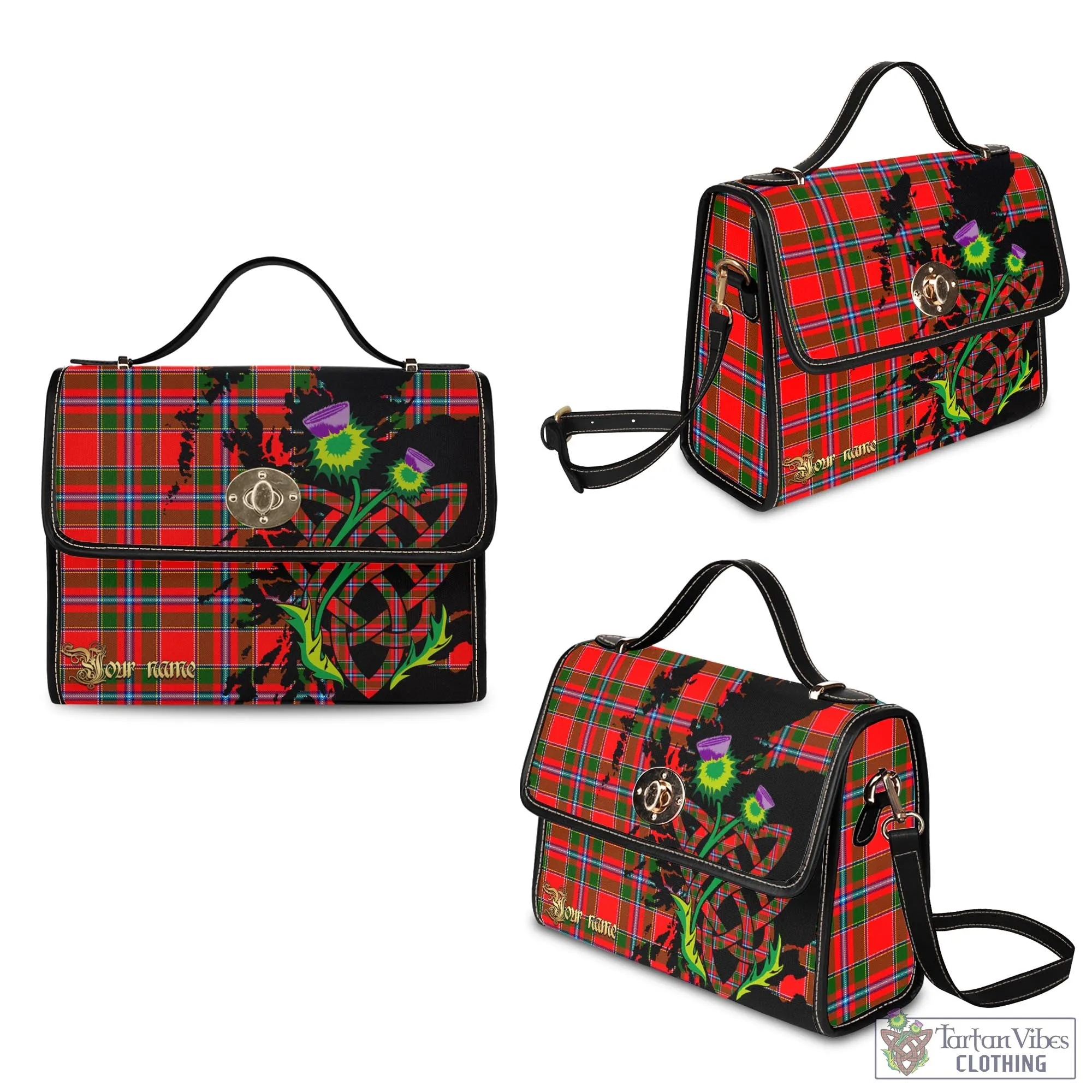 Butter Tartan Waterproof Canvas Bag with Scotland Map and Thistle Celtic Accents