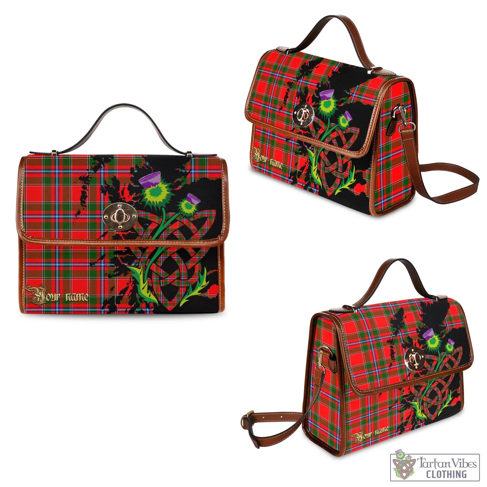 Butter Tartan Waterproof Canvas Bag with Scotland Map and Thistle Celtic Accents