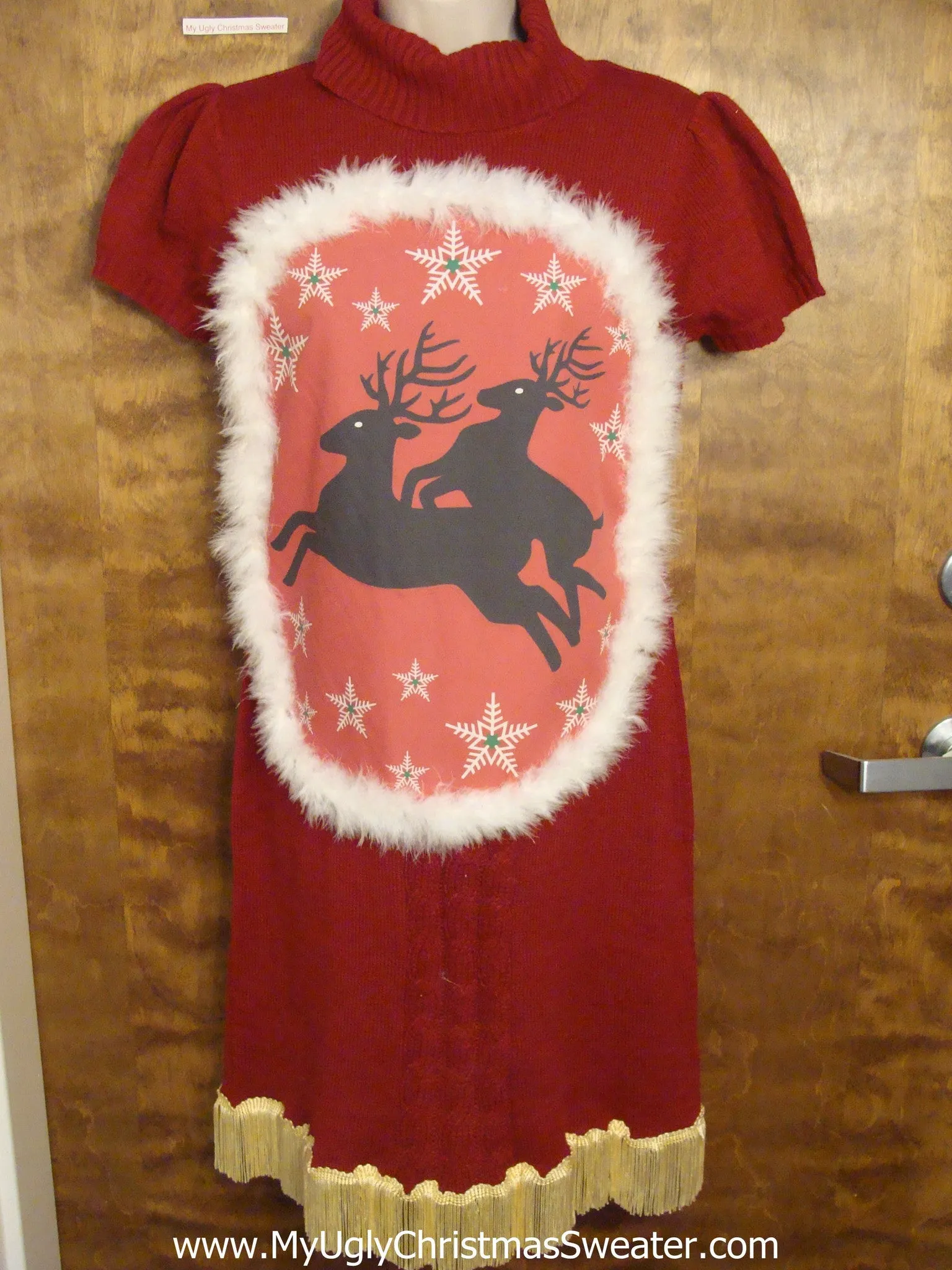 Cap Sleeved Red Naughty Reindeer Christmas Dress