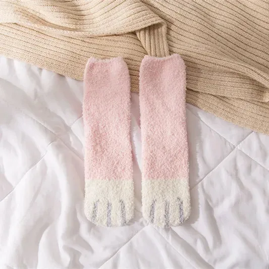 Cute Fluffy Pastel Cat Paw House Thick Socks