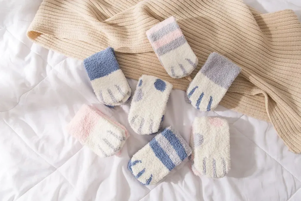 Cute Fluffy Pastel Cat Paw House Thick Socks