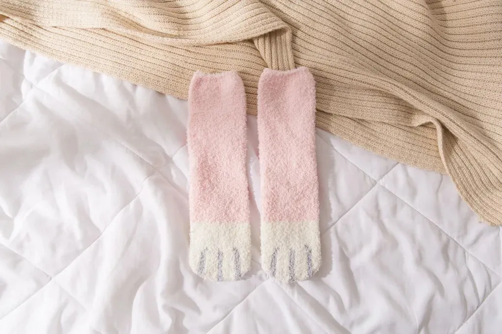 Cute Fluffy Pastel Cat Paw House Thick Socks