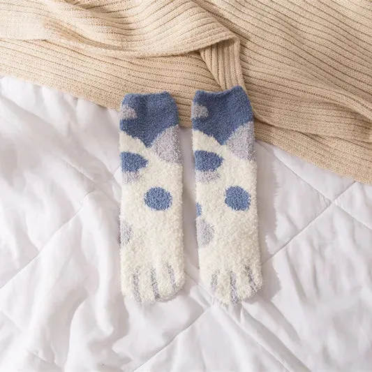 Cute Fluffy Pastel Cat Paw House Thick Socks