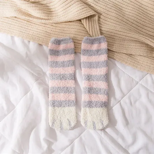 Cute Fluffy Pastel Cat Paw House Thick Socks