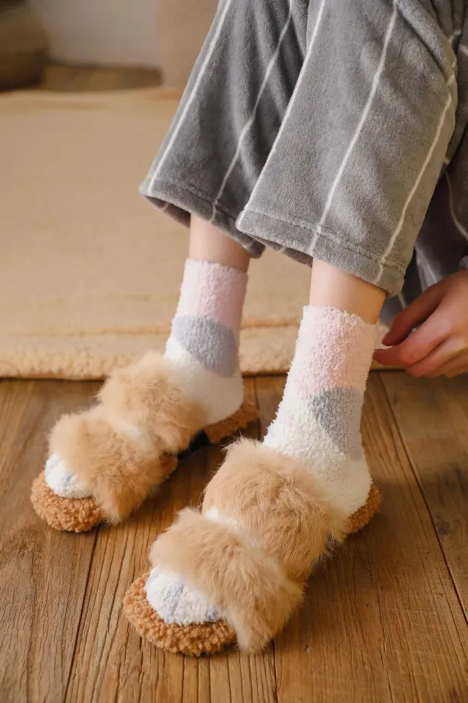 Cute Fluffy Pastel Cat Paw House Thick Socks