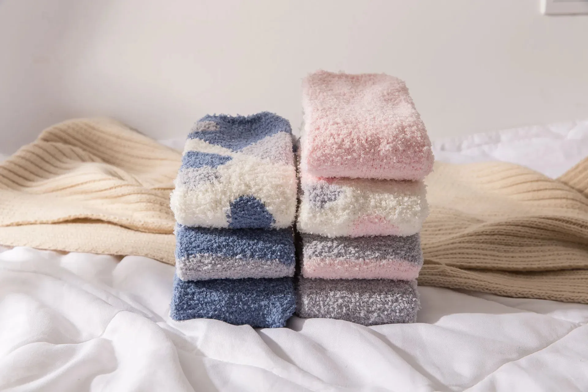 Cute Fluffy Pastel Cat Paw House Thick Socks