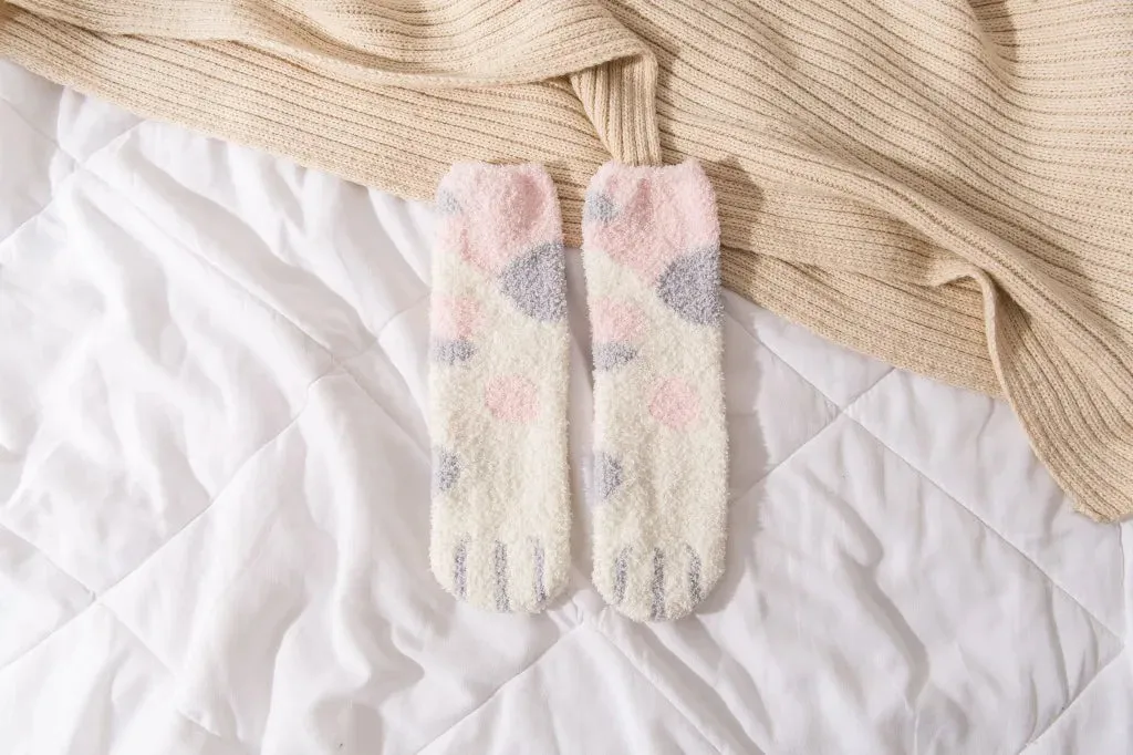 Cute Fluffy Pastel Cat Paw House Thick Socks