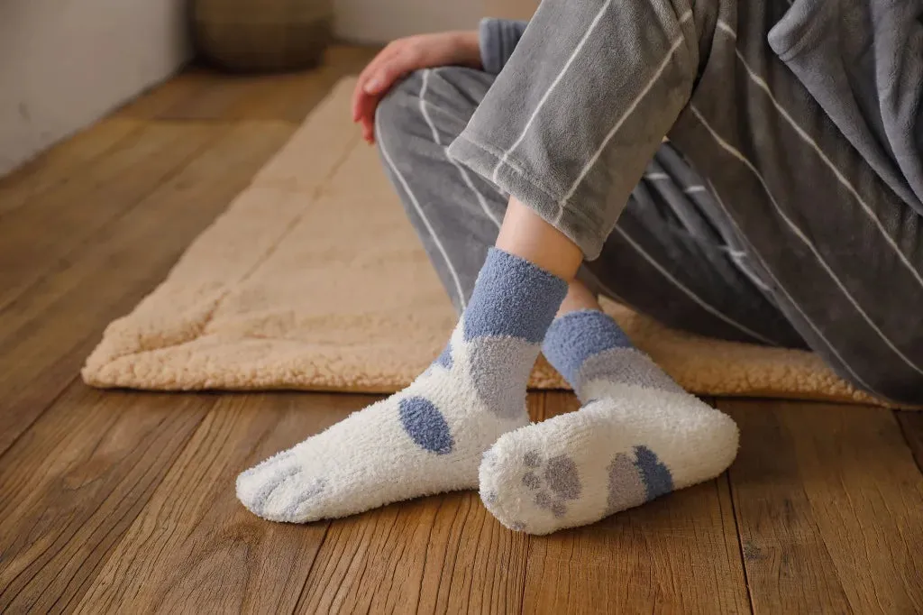 Cute Fluffy Pastel Cat Paw House Thick Socks