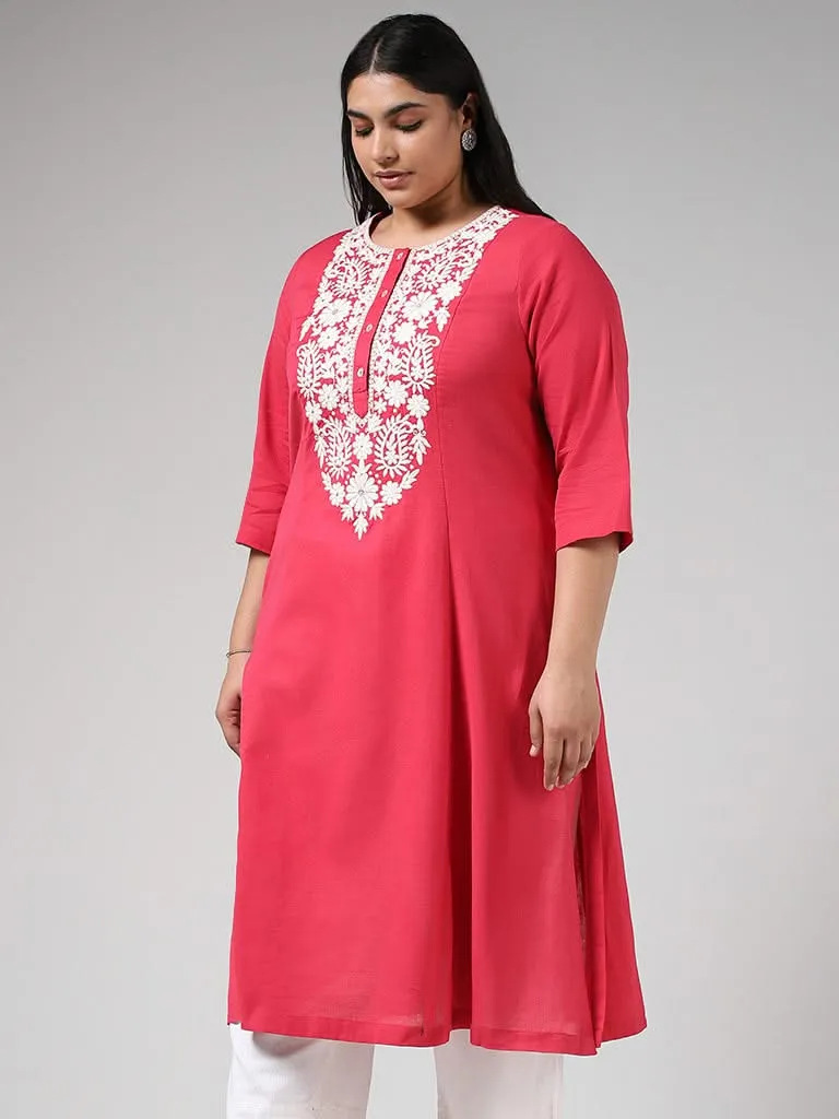 Diza Pink Yoke Floral Embroidered Kurta