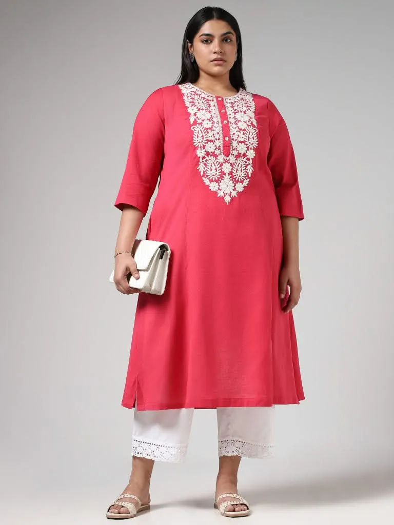 Diza Pink Yoke Floral Embroidered Kurta