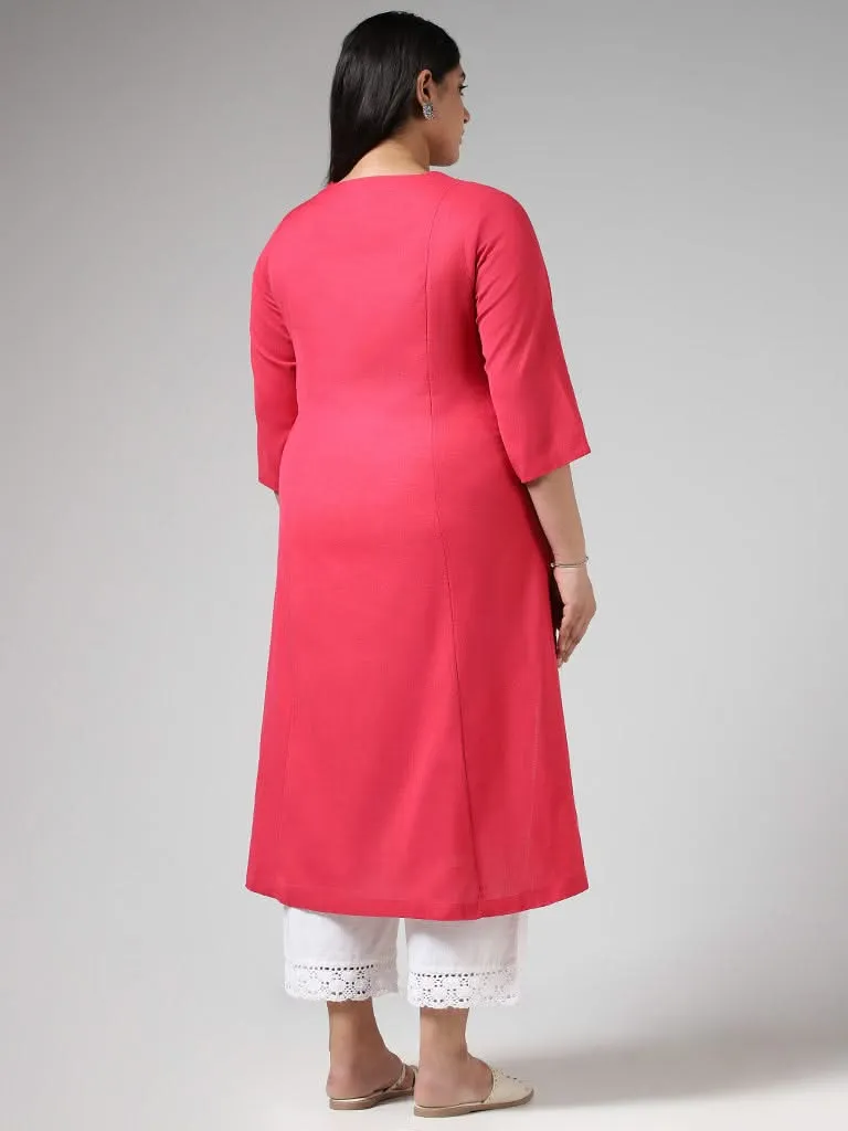 Diza Pink Yoke Floral Embroidered Kurta