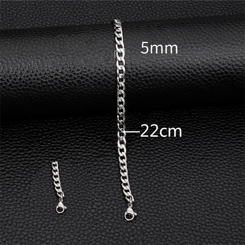 Double Chain Hollow Cross Pendant Stainless Steel Lobster Claw Claw Bracelet Fashion Hip Hop Punk Party Men's Jewelry Gift