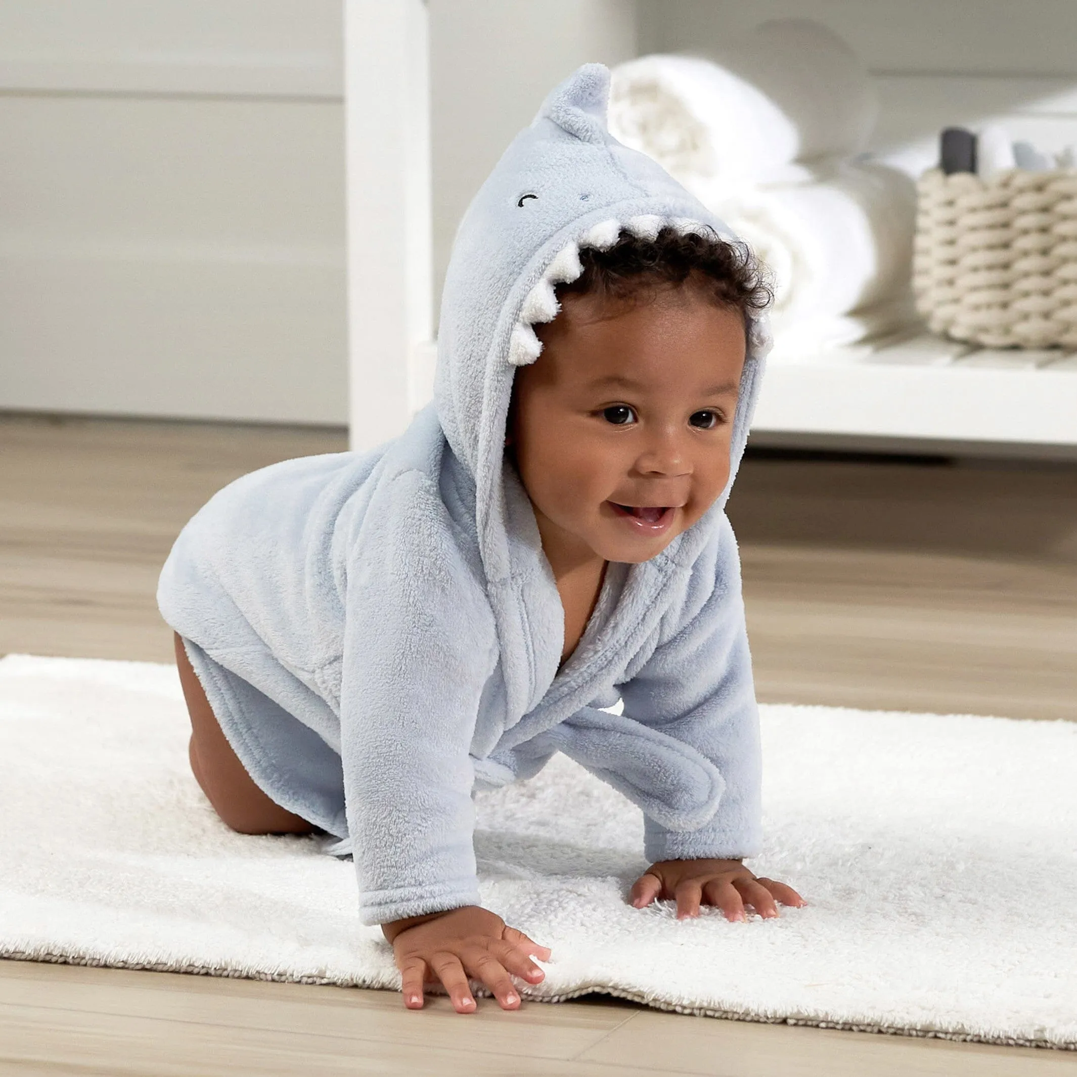 Embroidered Baby Boys Shark Robe