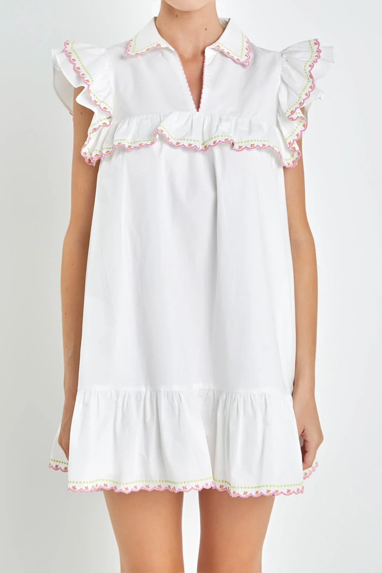 English Factory - Floral Embroidered Collared Mini Dress