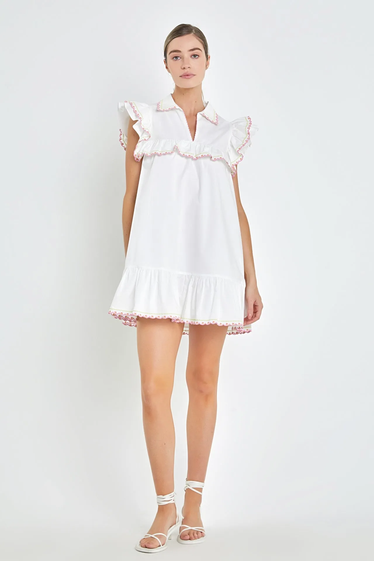 English Factory - Floral Embroidered Collared Mini Dress