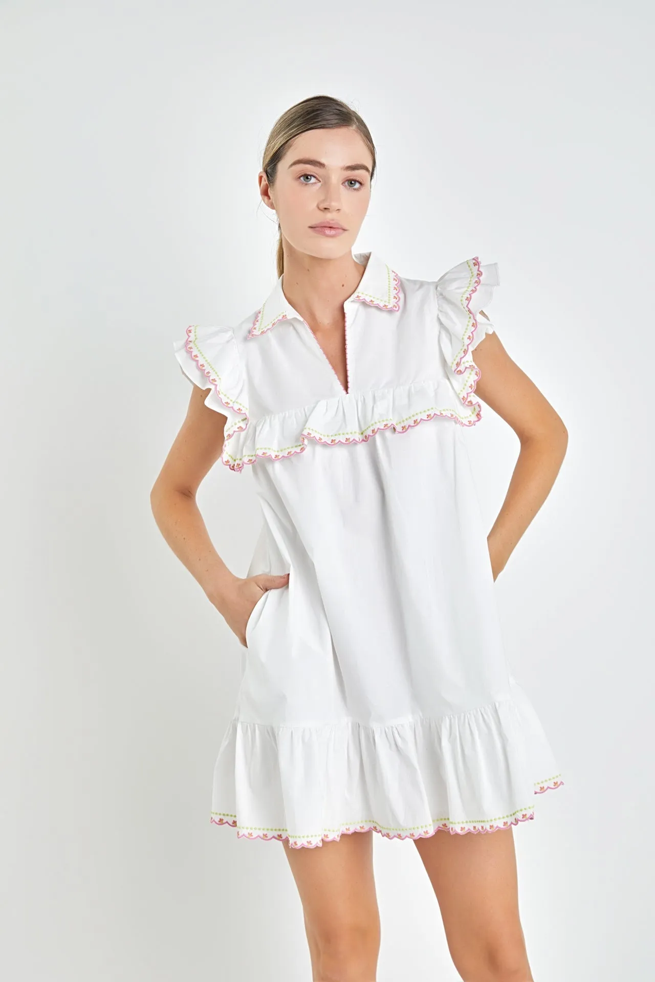 English Factory - Floral Embroidered Collared Mini Dress