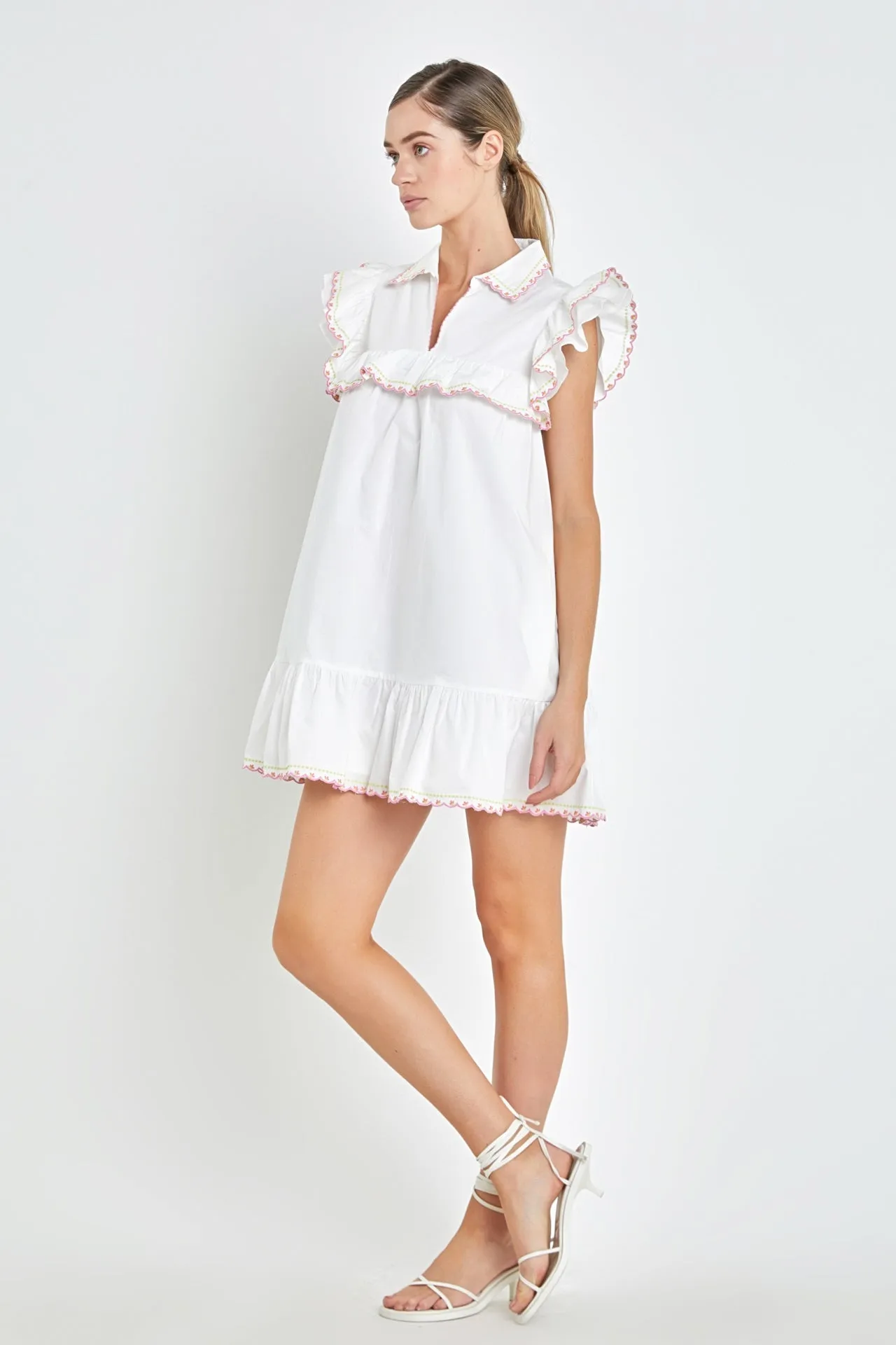 English Factory - Floral Embroidered Collared Mini Dress