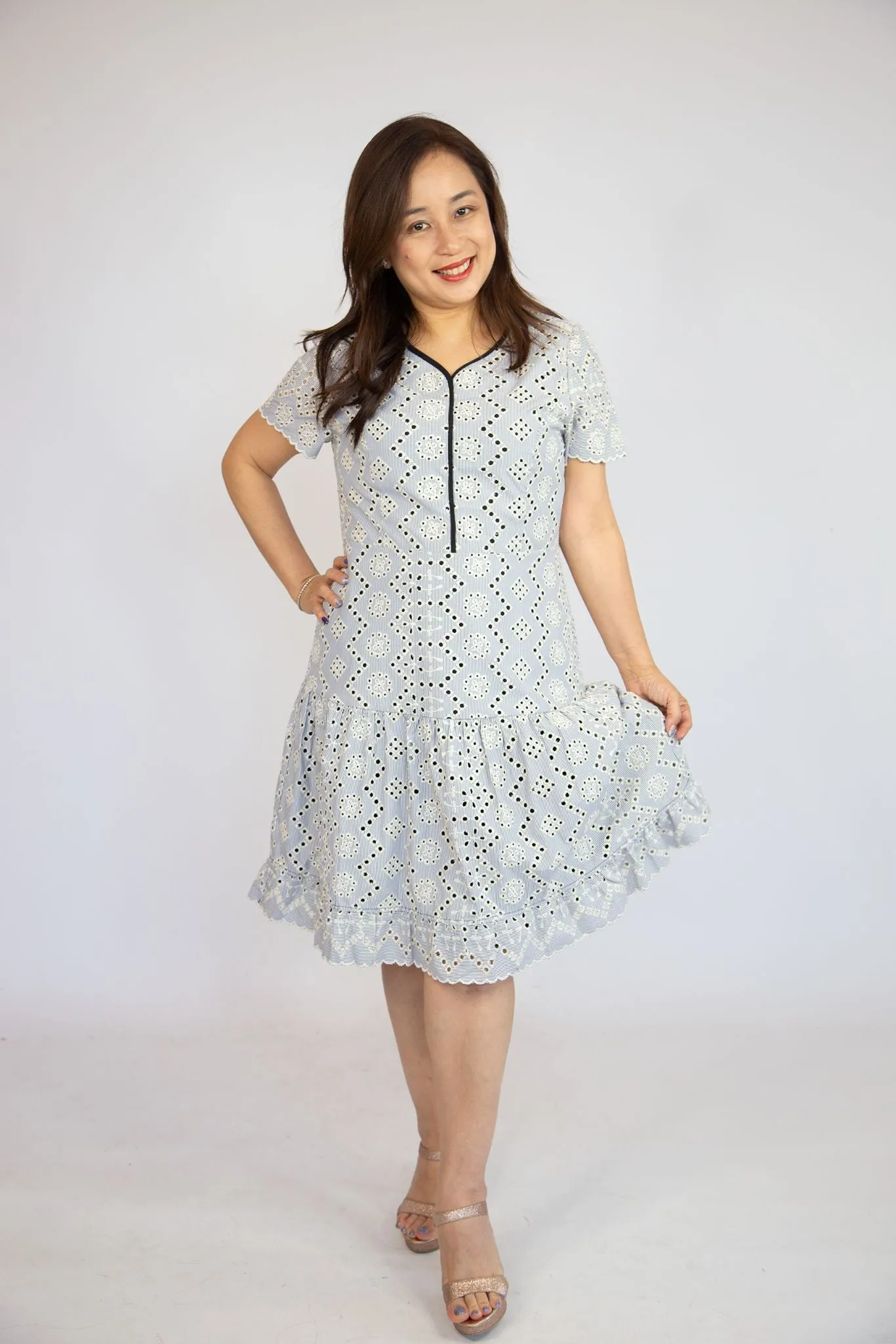 Floral Stencil Eyelet Dress