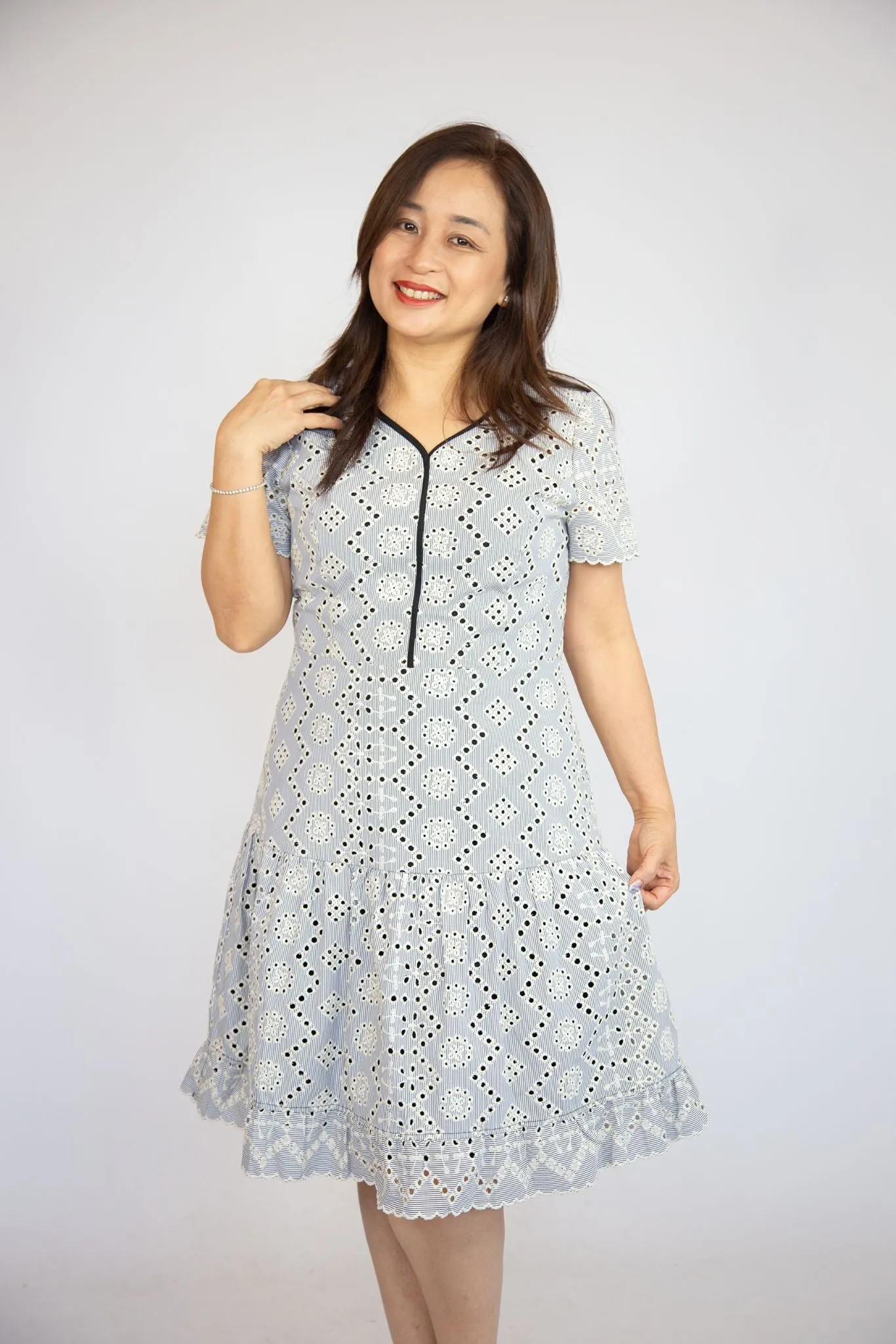 Floral Stencil Eyelet Dress