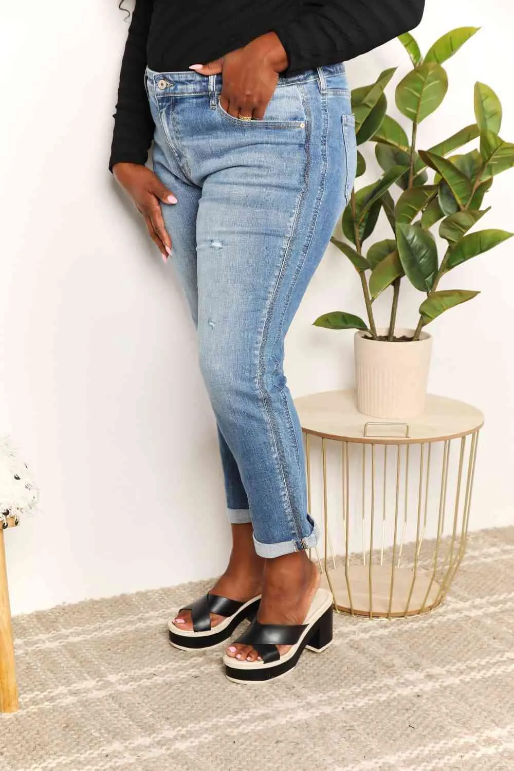 Full Size Mid Rise Slim Boyfriend Jeans