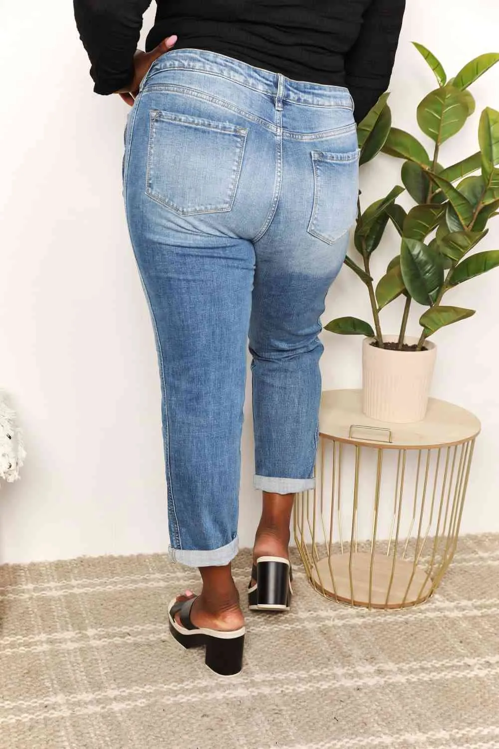 Full Size Mid Rise Slim Boyfriend Jeans