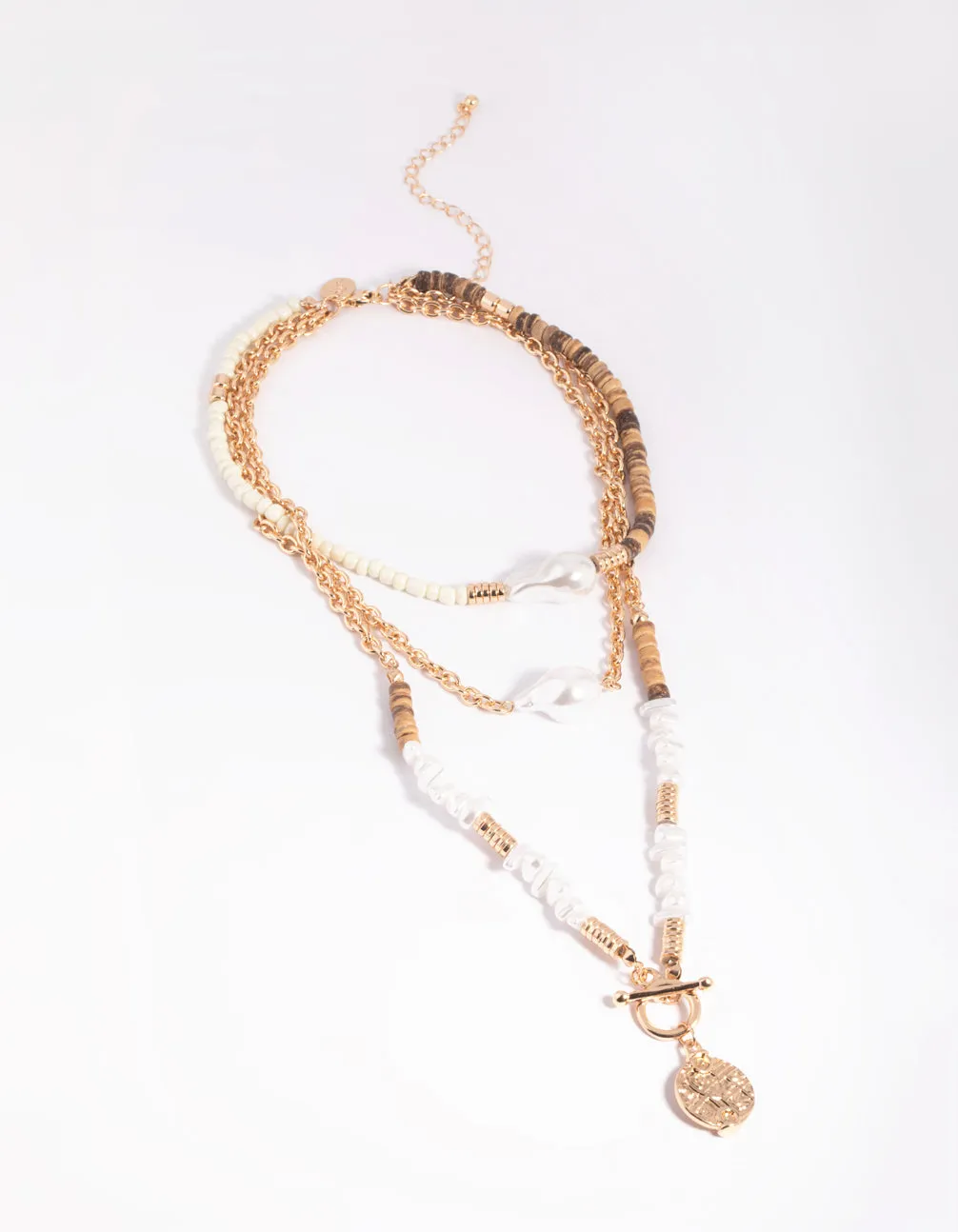 Gold Pearl Fob Layered Necklace