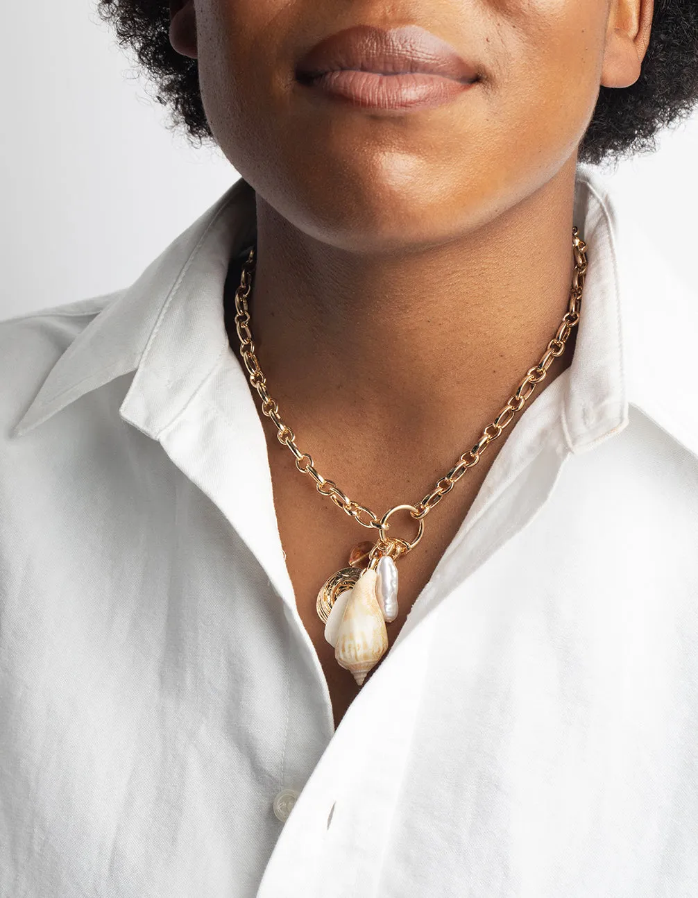 Gold Shell & Pearl Pendant Necklace