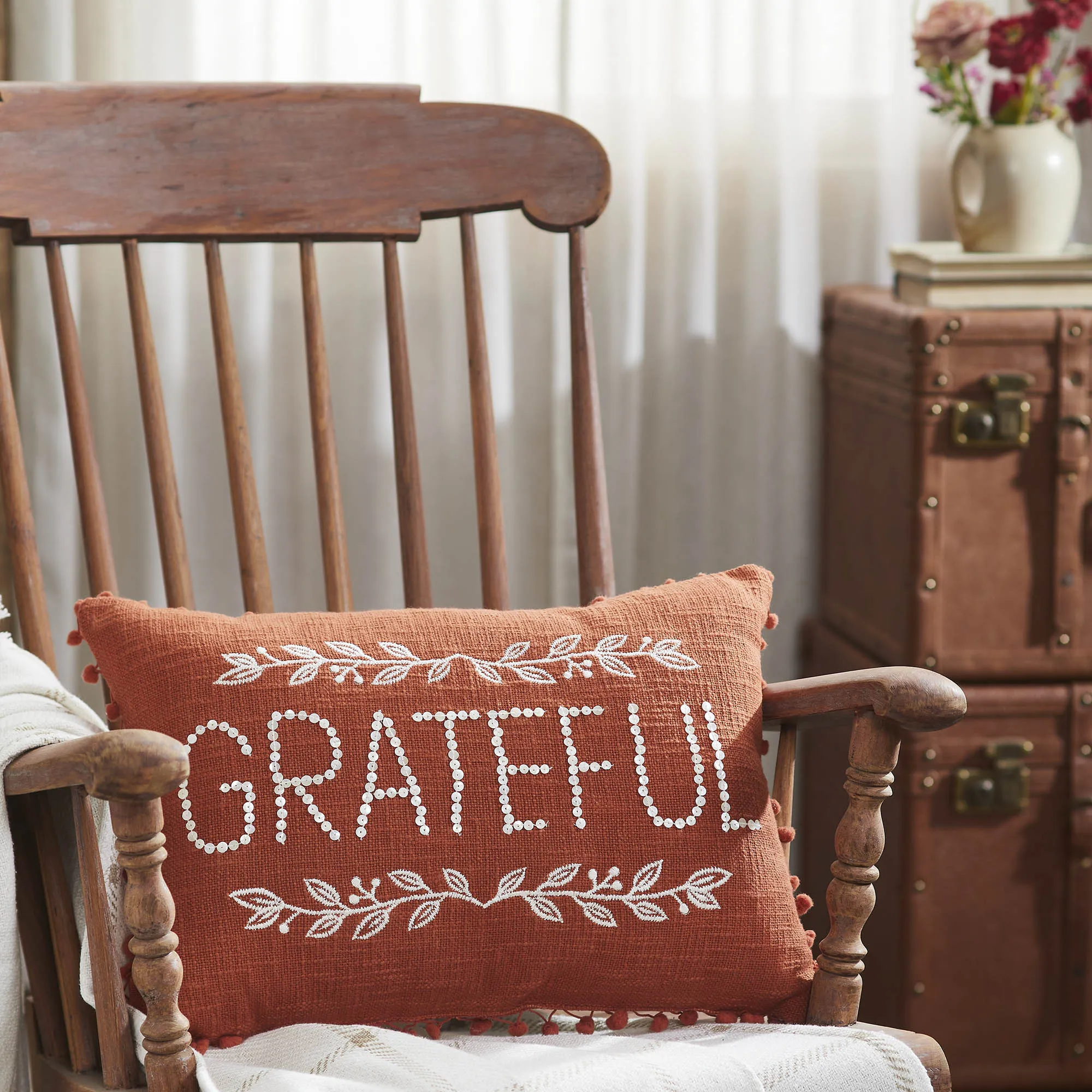 Grateful Pom Pom Pillow 14x20