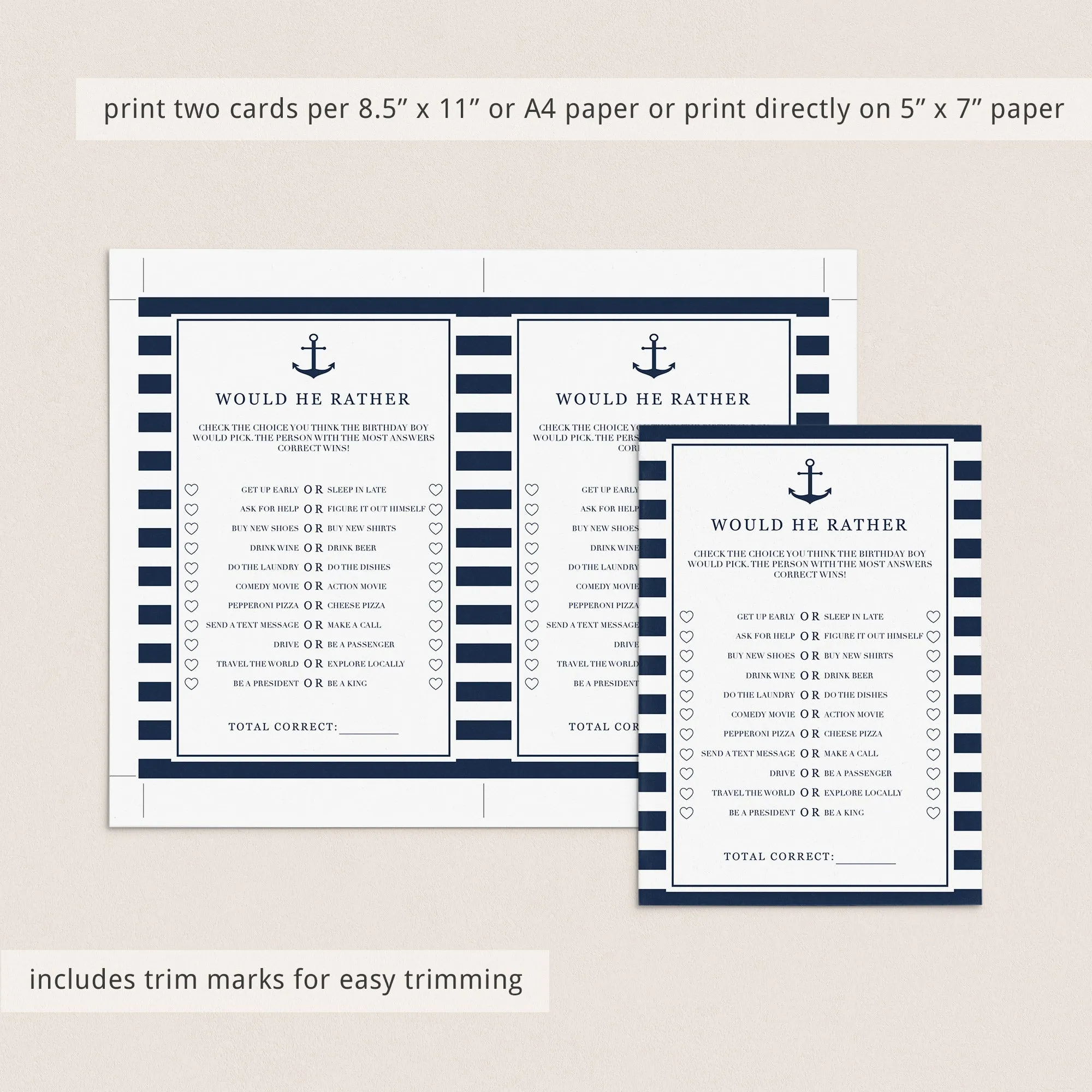 Guy's Birthday Party Game Would He Rather Printable