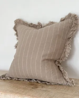 Hallie Beige And White Narrow Stripe Luxury Cotton Blend Cushion Cover - 45cm x 45cm