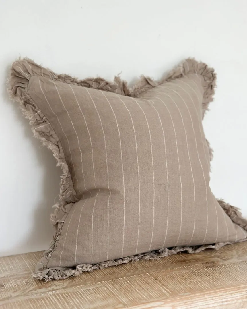 Hallie Beige And White Narrow Stripe Luxury Cotton Blend Cushion Cover - 45cm x 45cm