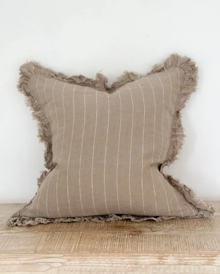 Hallie Beige And White Narrow Stripe Luxury Cotton Blend Cushion Cover - 45cm x 45cm