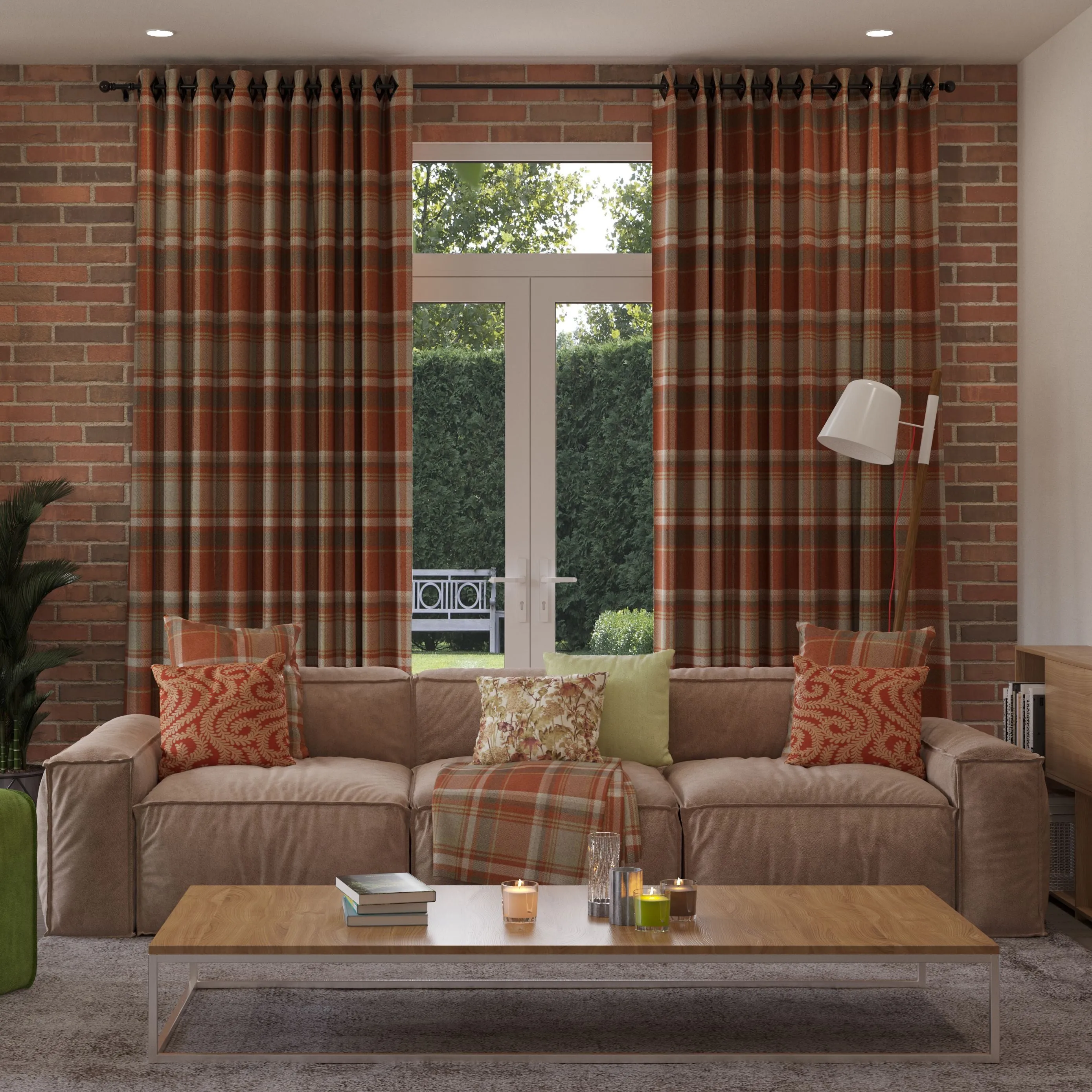 Heritage Burnt Orange   Grey Tartan Curtains