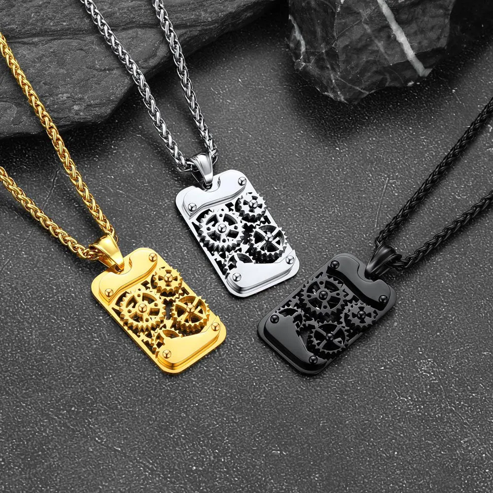 Hip Hop Military Army Gears Pendant Necklace for Men