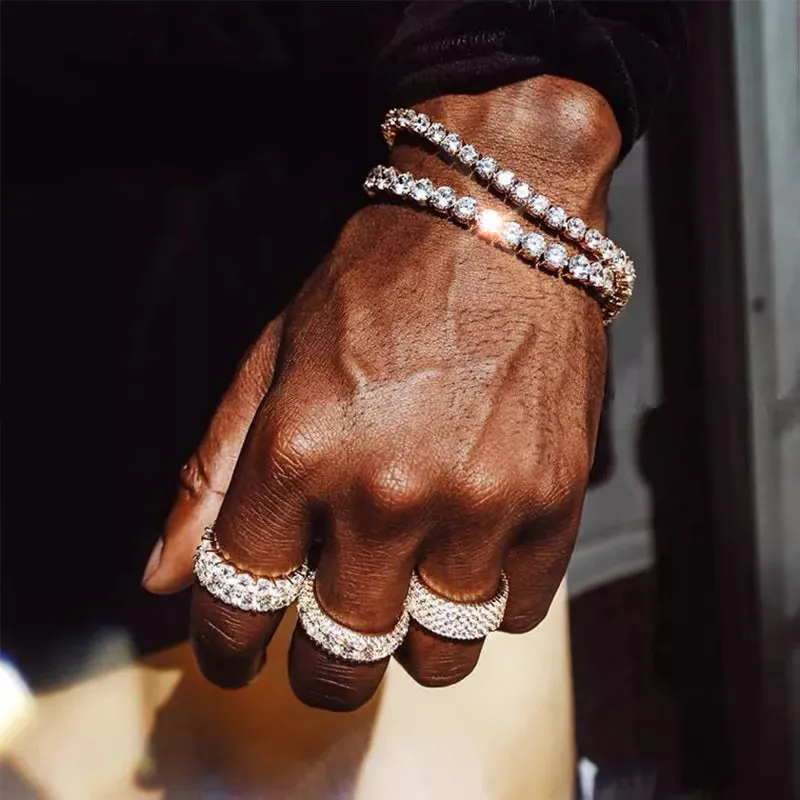 Hiphop Tennis Bracelet Homme Iced Out 3/4/5mm Cubic Zirconia Mens Crystal Chain on The Hand Hip-hop Streetwear Jewelry Male H086