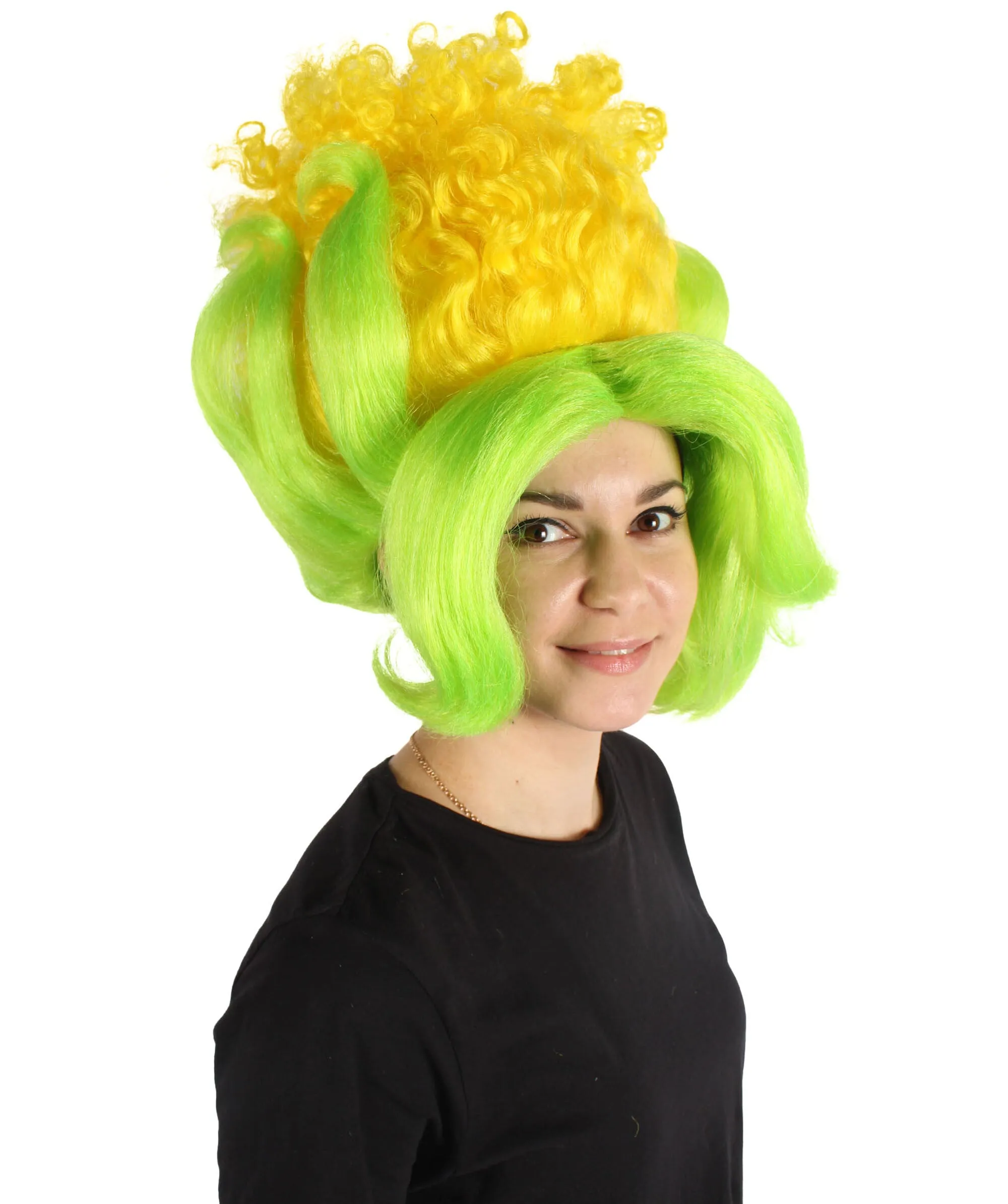 HPO Adult Women's Yellow & Green Corn Shape Beehive Wig | Cosplay Wig | Flame-retardant Synthetic Fiber